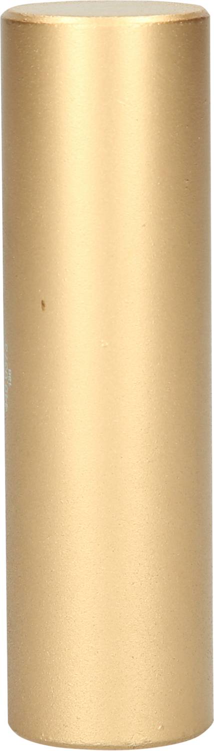 Ein goldener, zylindrischer Lippenstiftbehälter oder Kosmetikverpackung; schlichtes und elegantes Design.