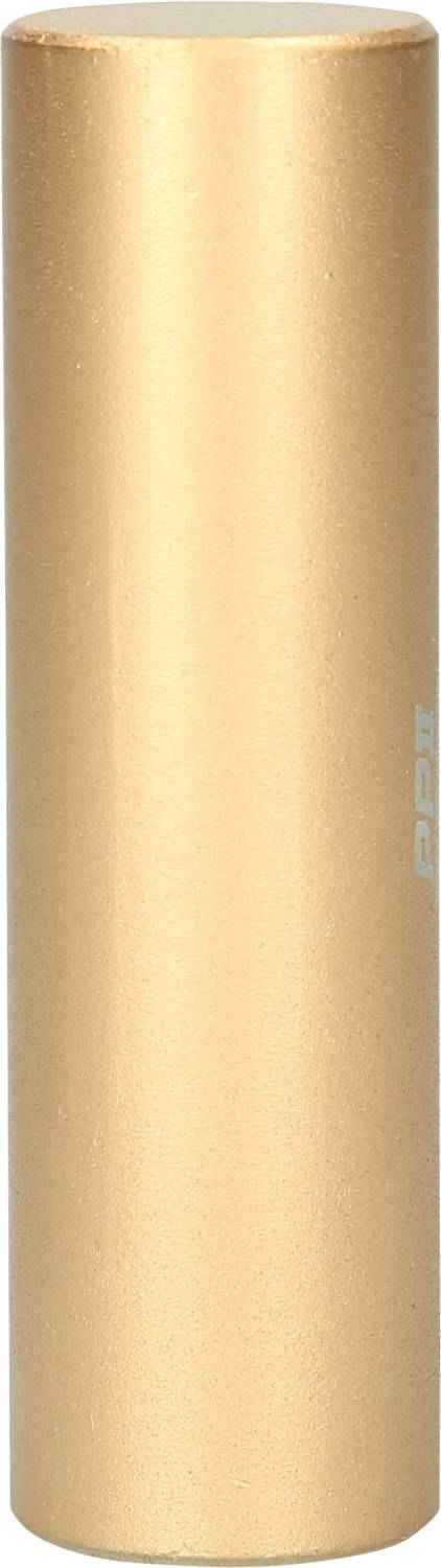 Goldener, zylindrischer Metallstift, vertikal positioniert.