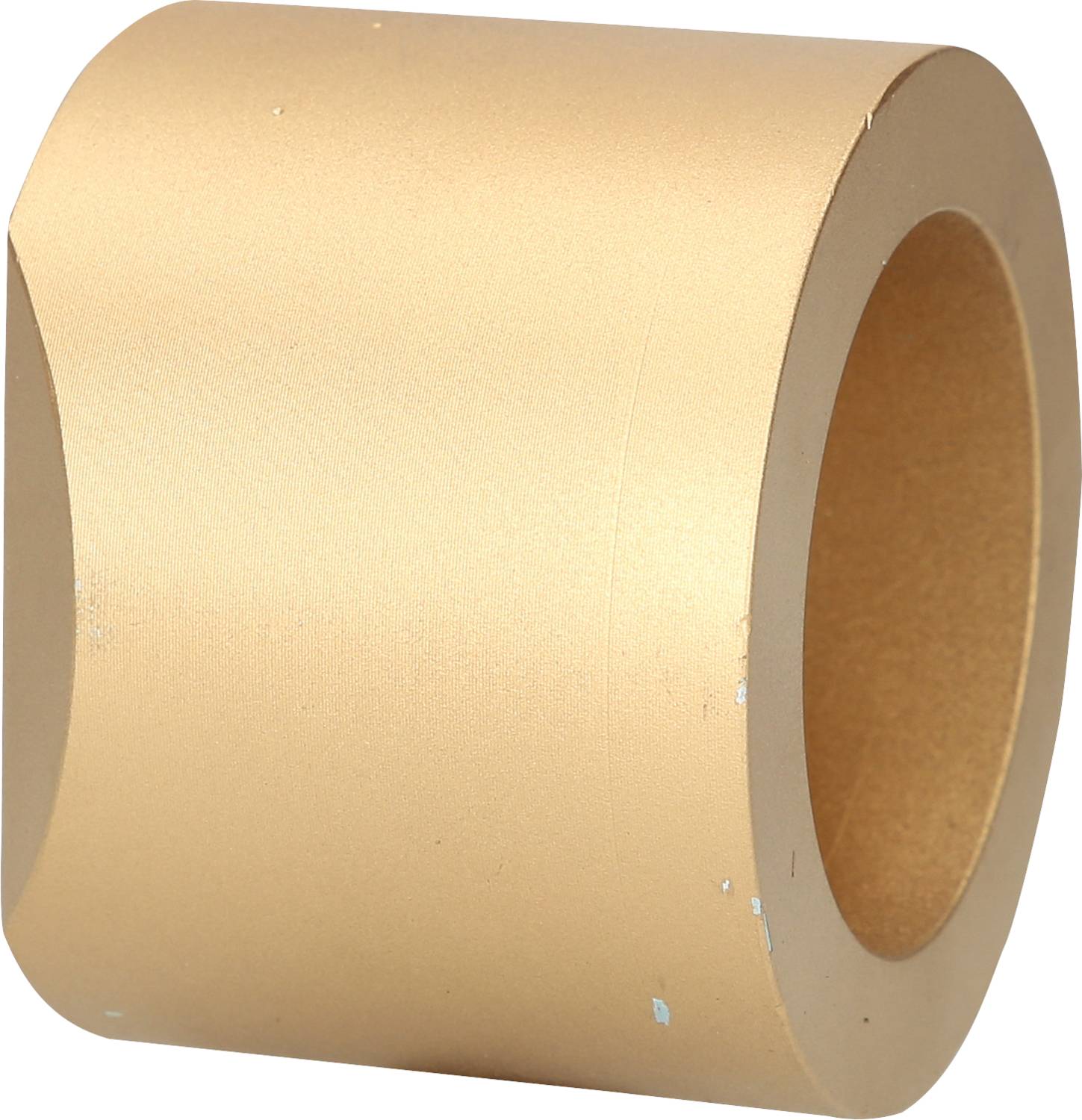 Ein mattgoldener, zylindrischer Ring mit glatter Oberfläche und offenem Inneren.