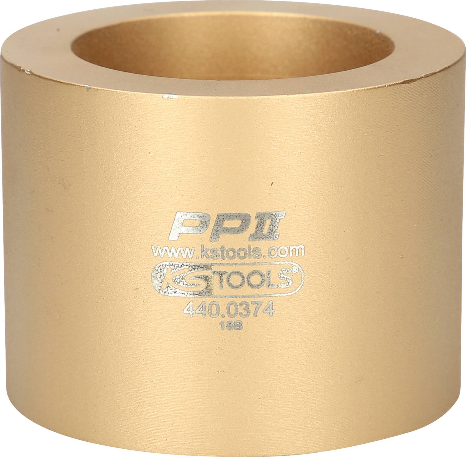 Zylinderförmiges Metallwerkzeug mit der Aufschrift 'PPT KS TOOLS 440.0374 19B'; mattgoldene Oberfläche; wahrscheinlich Zubehörteil.