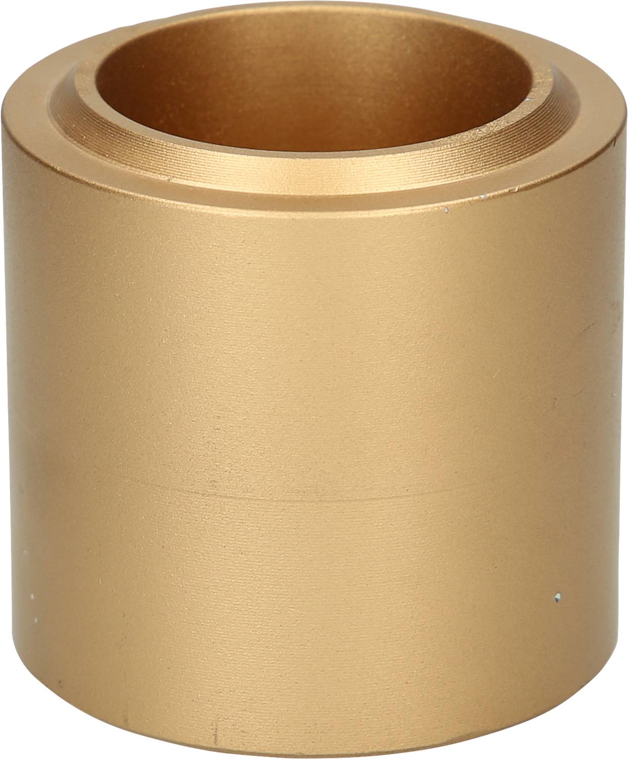 Ein zylindrisches, goldenes Metallrohr mit dickeren Wänden.
