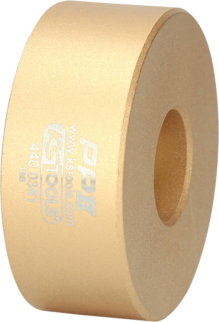 Ein goldfarbener Metallring mit einem Aufdruck von 'KS Tools' und einer Artikelnummer, genutzt für technische Anwendungen.