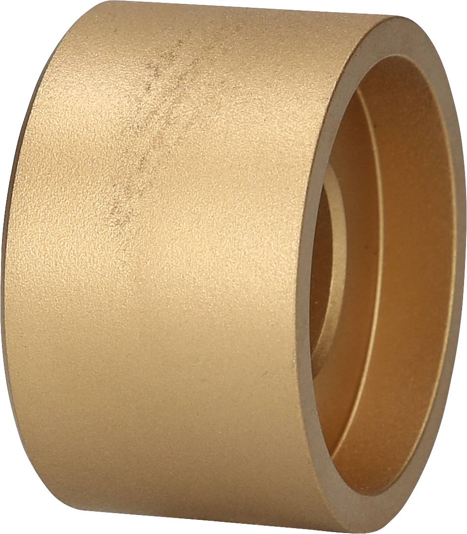 Metallbuchse aus Bronze, zylindrisch geformt, glatt und glänzend, möglicherweise ein Teil eines mechanischen Bauteils.