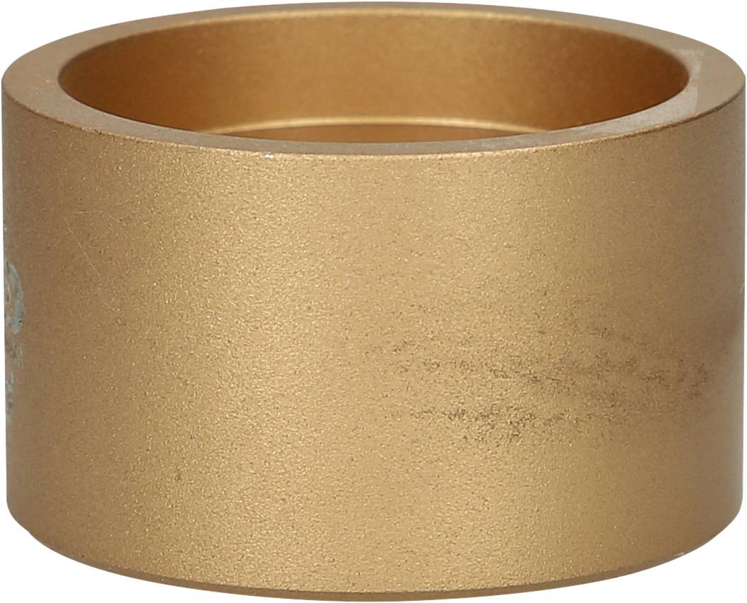 Ein bronzefarbenes zylindrisches Metallteil mit glatter Oberfläche.
