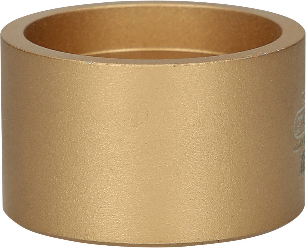 Ein goldfarbener, zylindrischer Ring aus Metall. Oberfläche ist glatt und matt. Objekteigenschaften unklar, möglicherweise Dekoration.