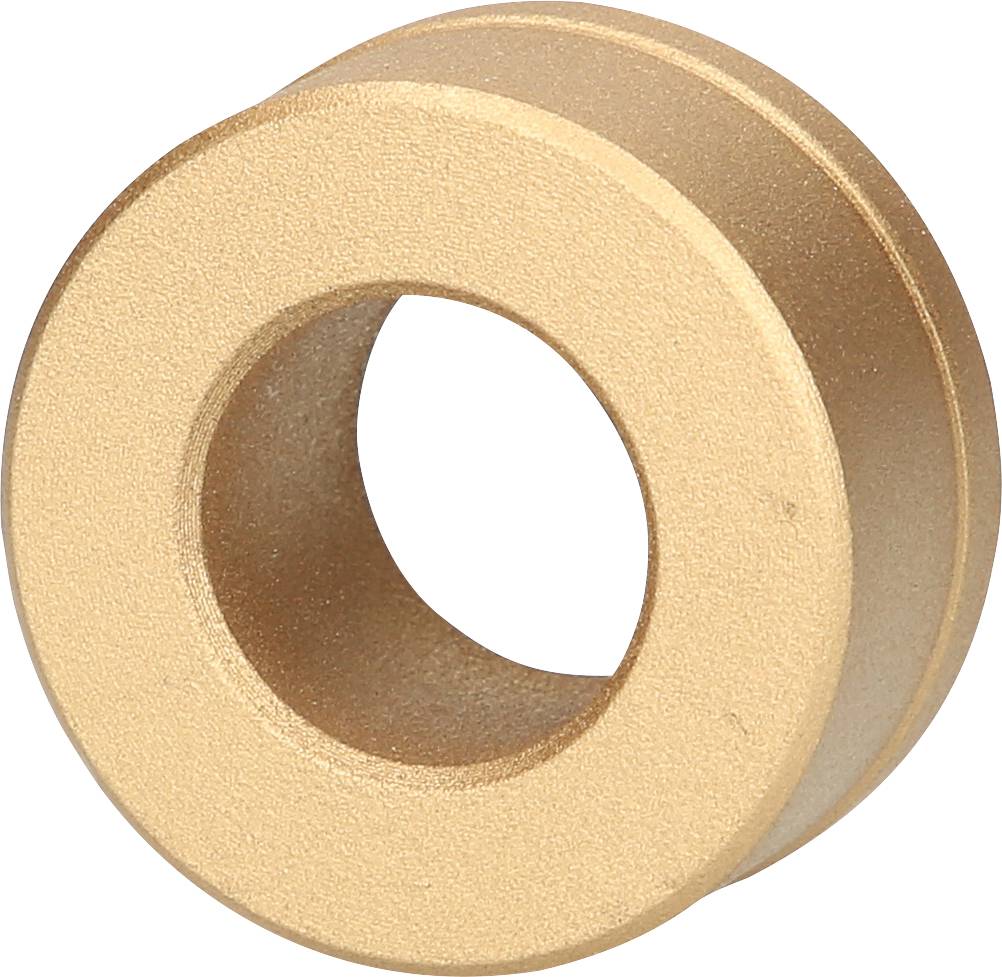 Ein runder, goldfarbener Metallring mit einem breiten Rand und einem zentralen Loch.