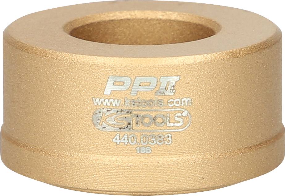 Metallhülse mit Aufschrift 'KS Tools', goldfarben, zylindrische Form, von Webseite www.kstools.com.