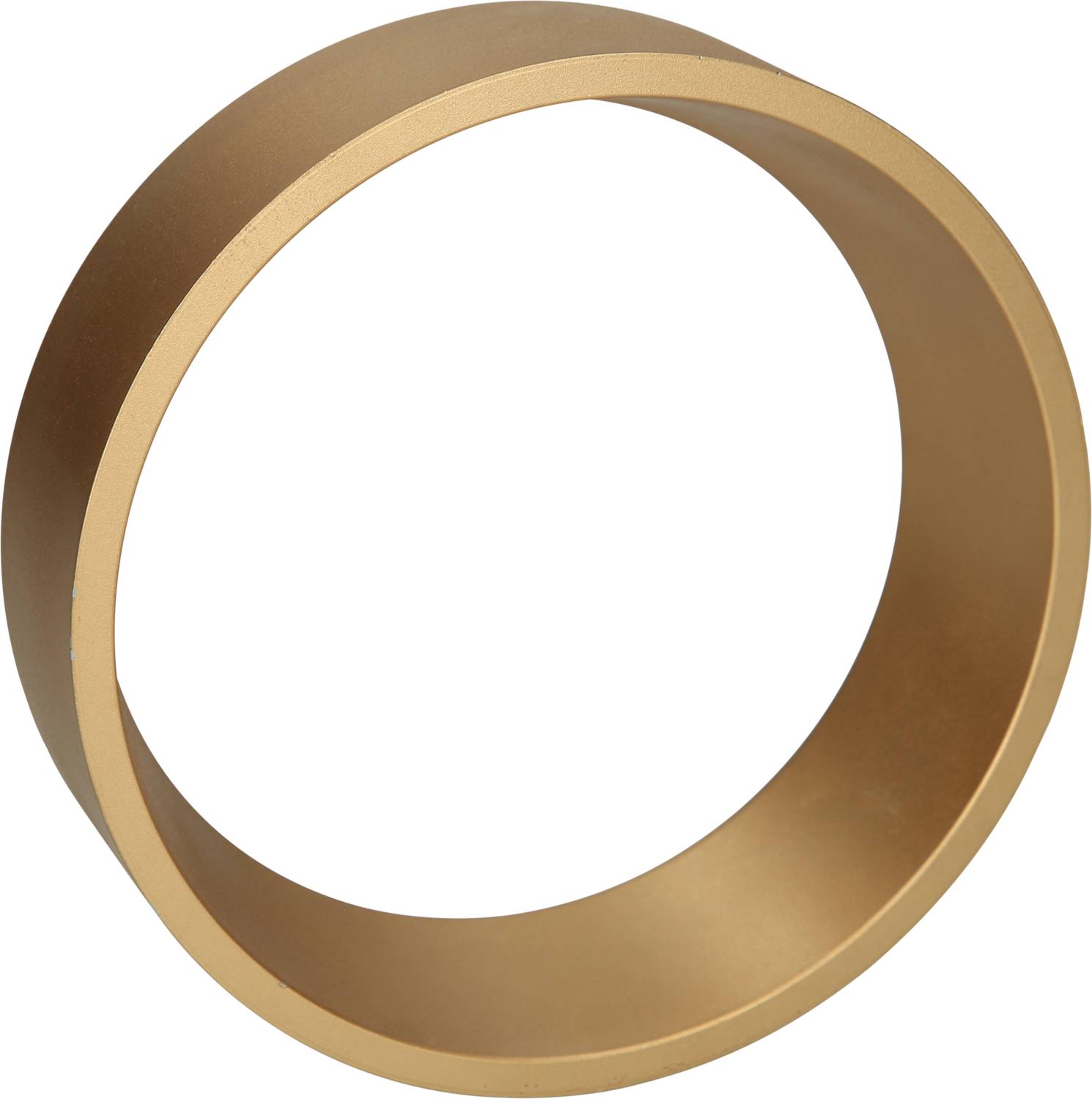 Ein schlichtes, kreisförmiges, goldfarbenes Objekt vor weißem Hintergrund.
