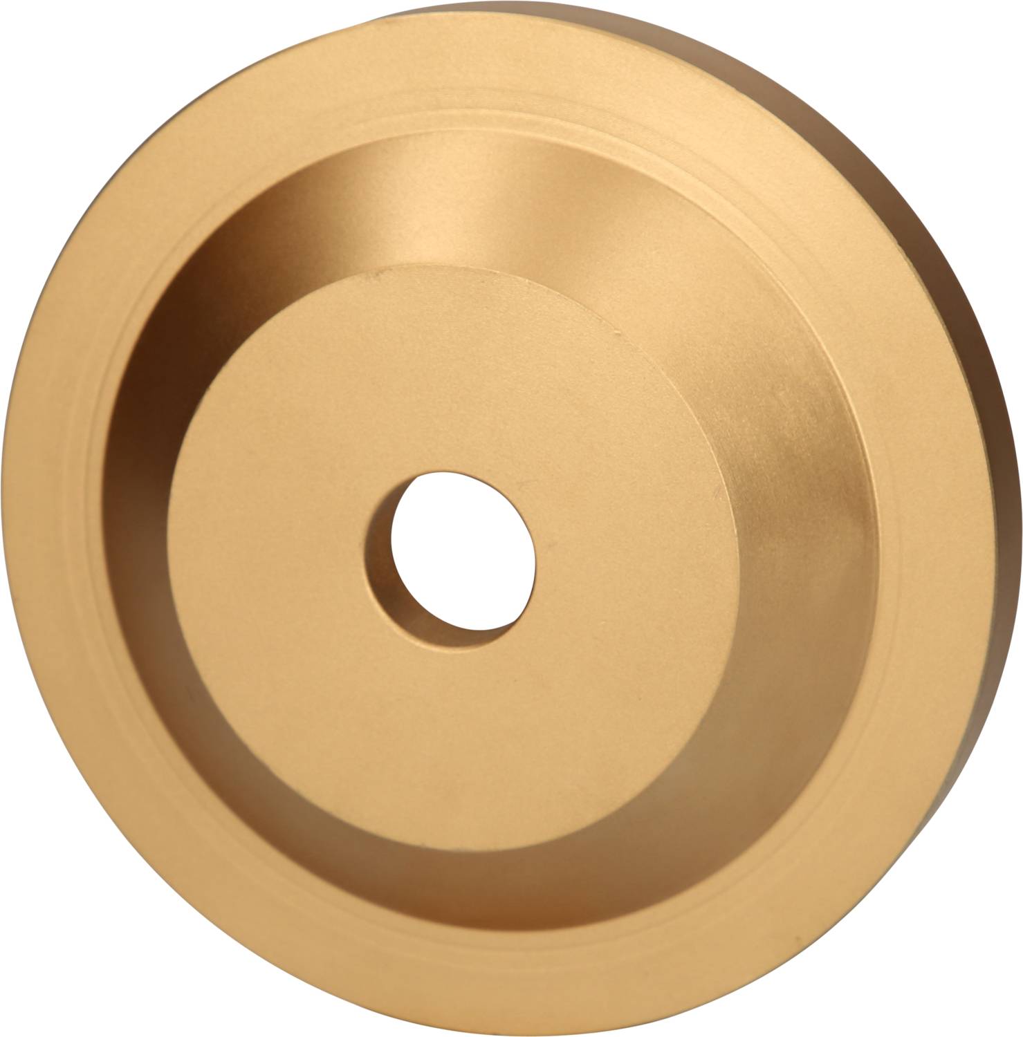 Handwerkswerkzeug: Goldene Schleifscheibe mit zentralem Loch, verwendet in Maschinen für präzise Materialbearbeitung und Schleifarbeiten.