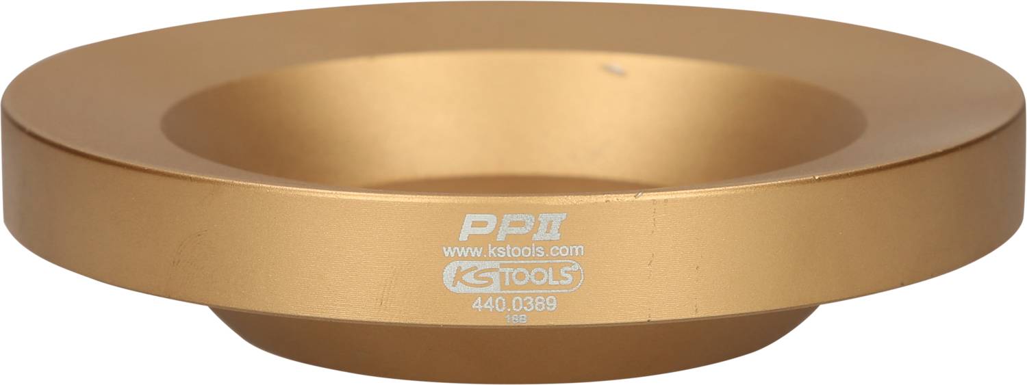 Ein goldener Adapterring mit der Aufschrift 'PP II - www.kstools.com - 440.0369'.