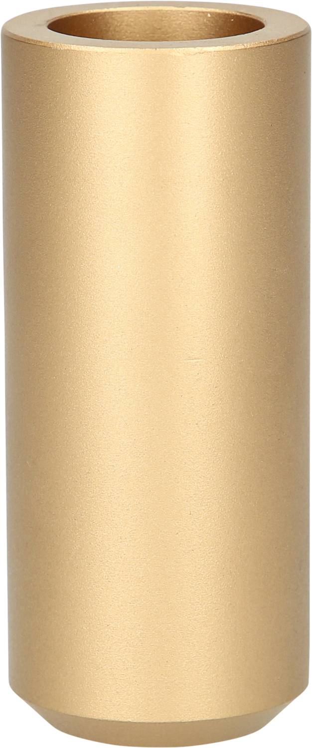 Ein zylinderförmiger, goldfarbener Metalladapter mit einem Loch in der Mitte.