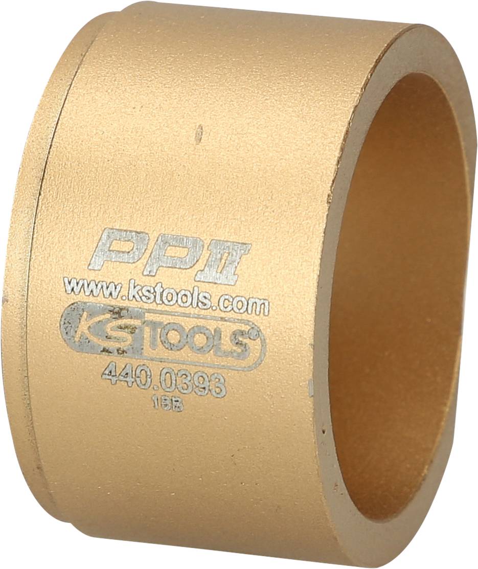 Ein goldfarbener Zylinder aus Metall mit den Aufdrucken 'ks tools', '440.0396', und 'www.kstools.com'.