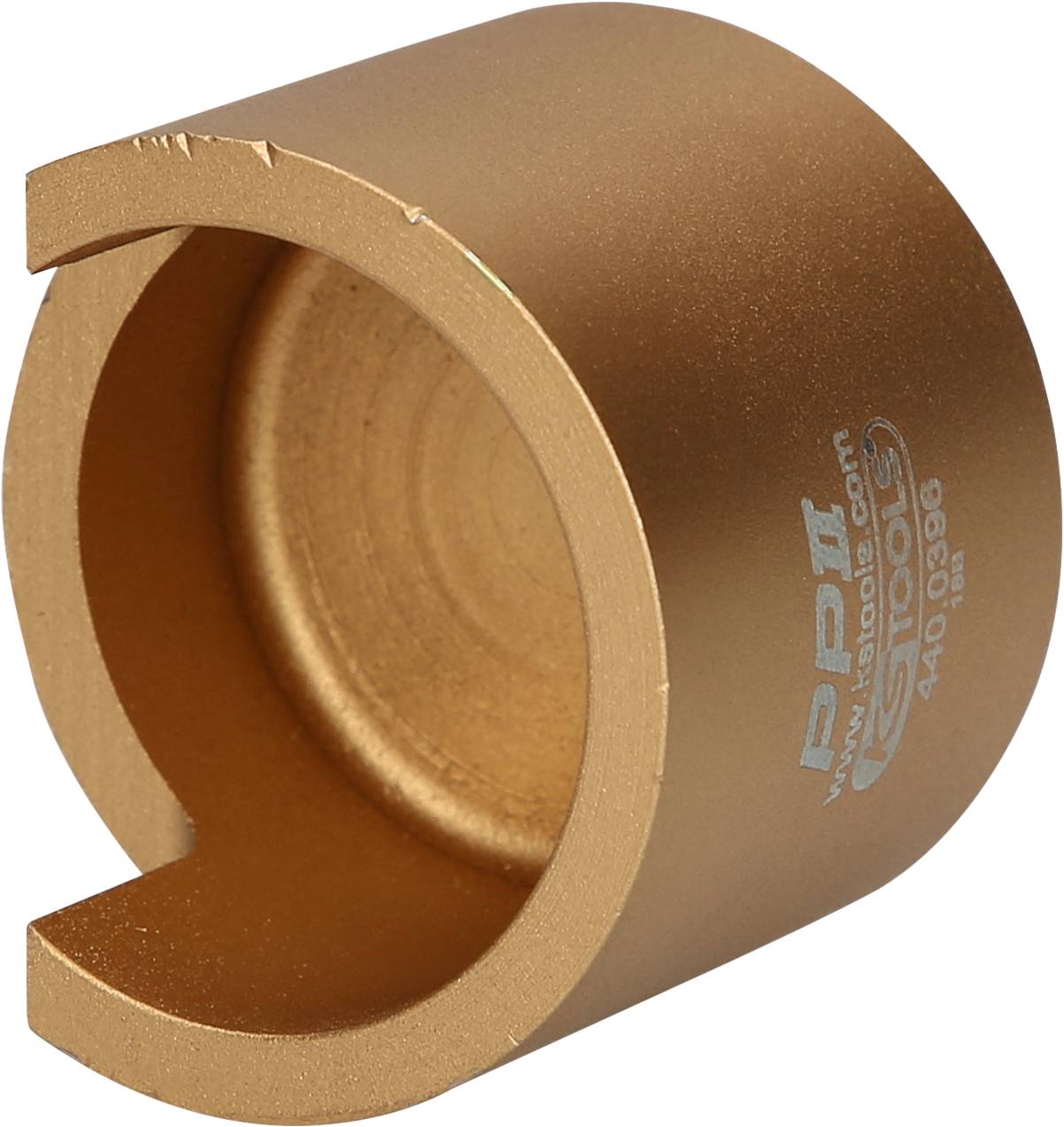 Metallischer, zylinderförmiger Poker-Prozessor-Schützer in goldener Farbe mit eingraviertem Logo an der Seite.
