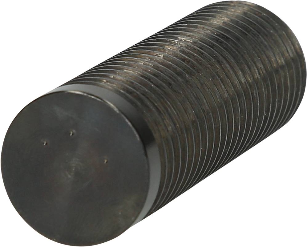 Ein metallischer, zylindrischer Bolzen mit durchgehender Gewindeschraube, liegend auf der Seite.