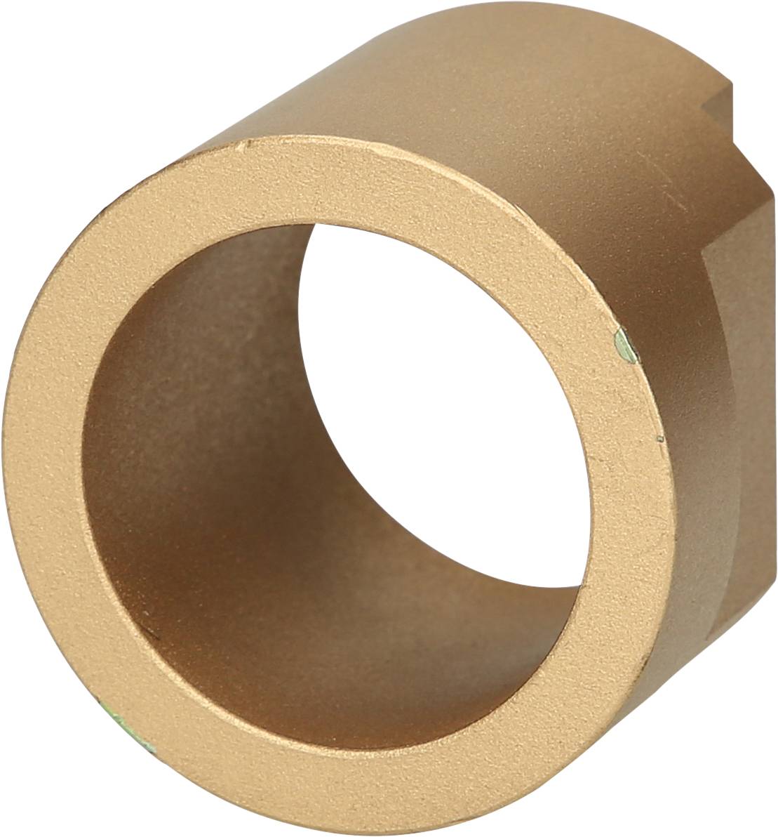 Ein rundes, bronzefarbenes Zylinderlager, das auf einer weißen Fläche liegt.