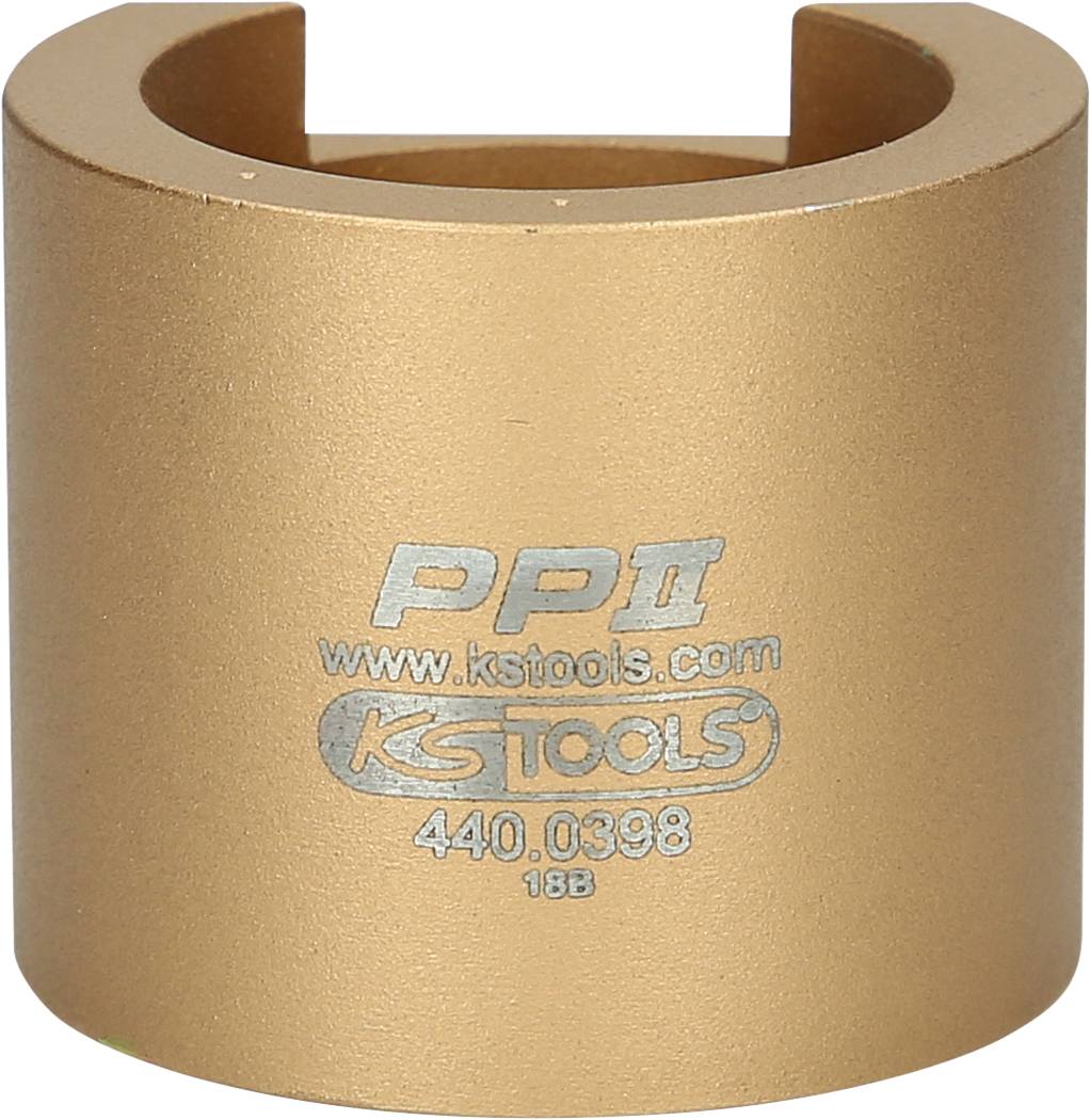 Metallische Schraubenausdreher-Hülse mit der Aufschrift 'PP II, www.kstools.com, KS TOOLS, 440.0398, 18B'.