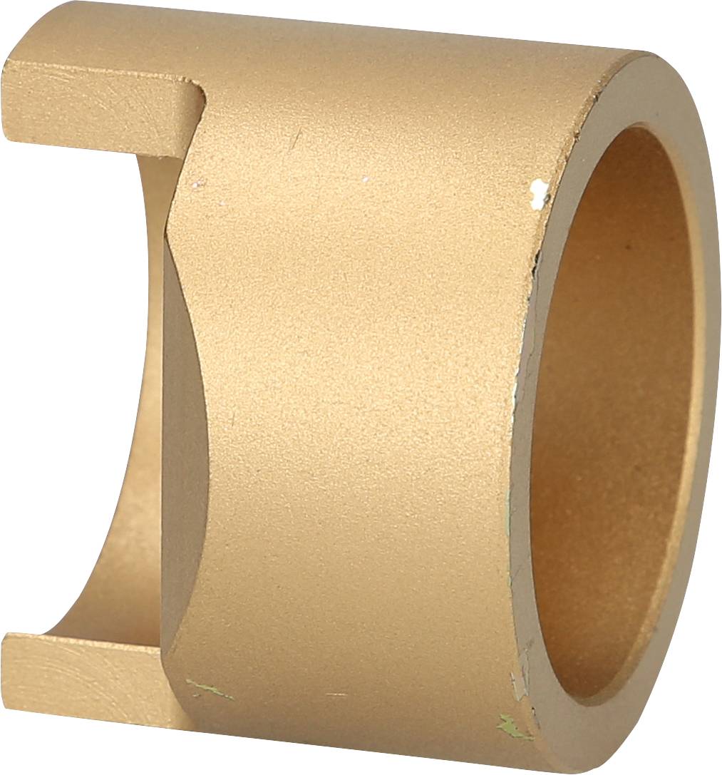 Metallische, goldfarbene zylindrische Buchse mit rechteckiger Aussparung.