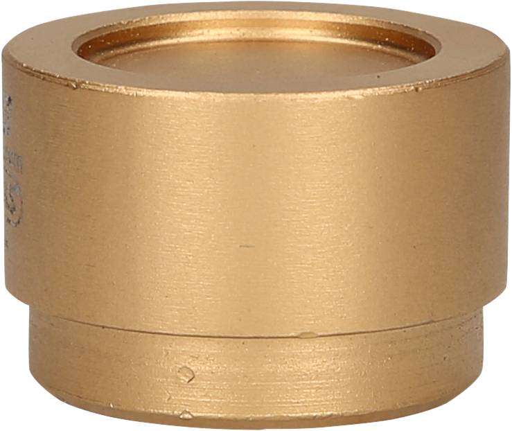 Ein zylindrisches Metallstück mit glatter Oberfläche, goldene Farbe. Es ist massiv und hat eine flache Oberseite.