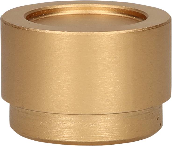 Goldene, zylindrische Metallhülse mit glatter Oberfläche und flachen Kanten.