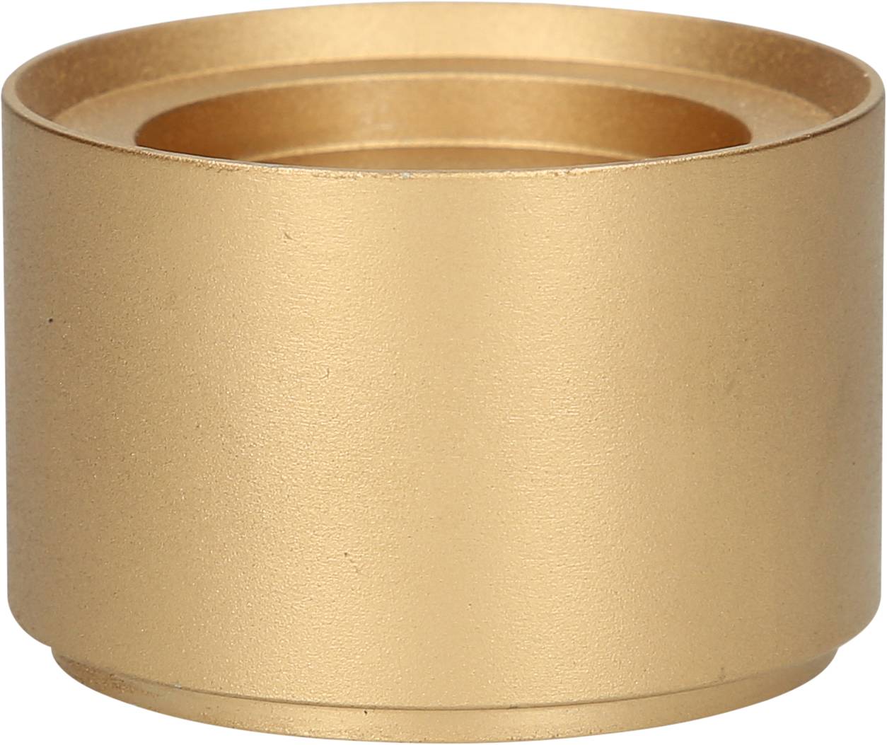 Ein goldfarbener Metallzylinder, oben offen.