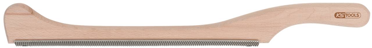 Ein Holzraspel mit Metallzähnen und ergonomischem Handgriff, geeignet für präzises Schneiden oder Glätten von Holzoberflächen.