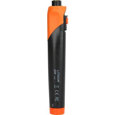 Ein elektrischer Schraubendreher in schwarz-orange mit einem Lithium-Ionen-Akku und CE-Zertifizierung.