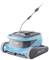 Ein blauer Poolroboter mit Raupenfahrwerk und Kabel reinigt automatisch Schwimmbecken.