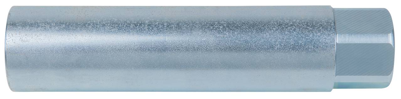 Metallischer, zylindrischer Adapter mit Gewinde, der aus zwei Abschnitten besteht: glatt und gerändelt.