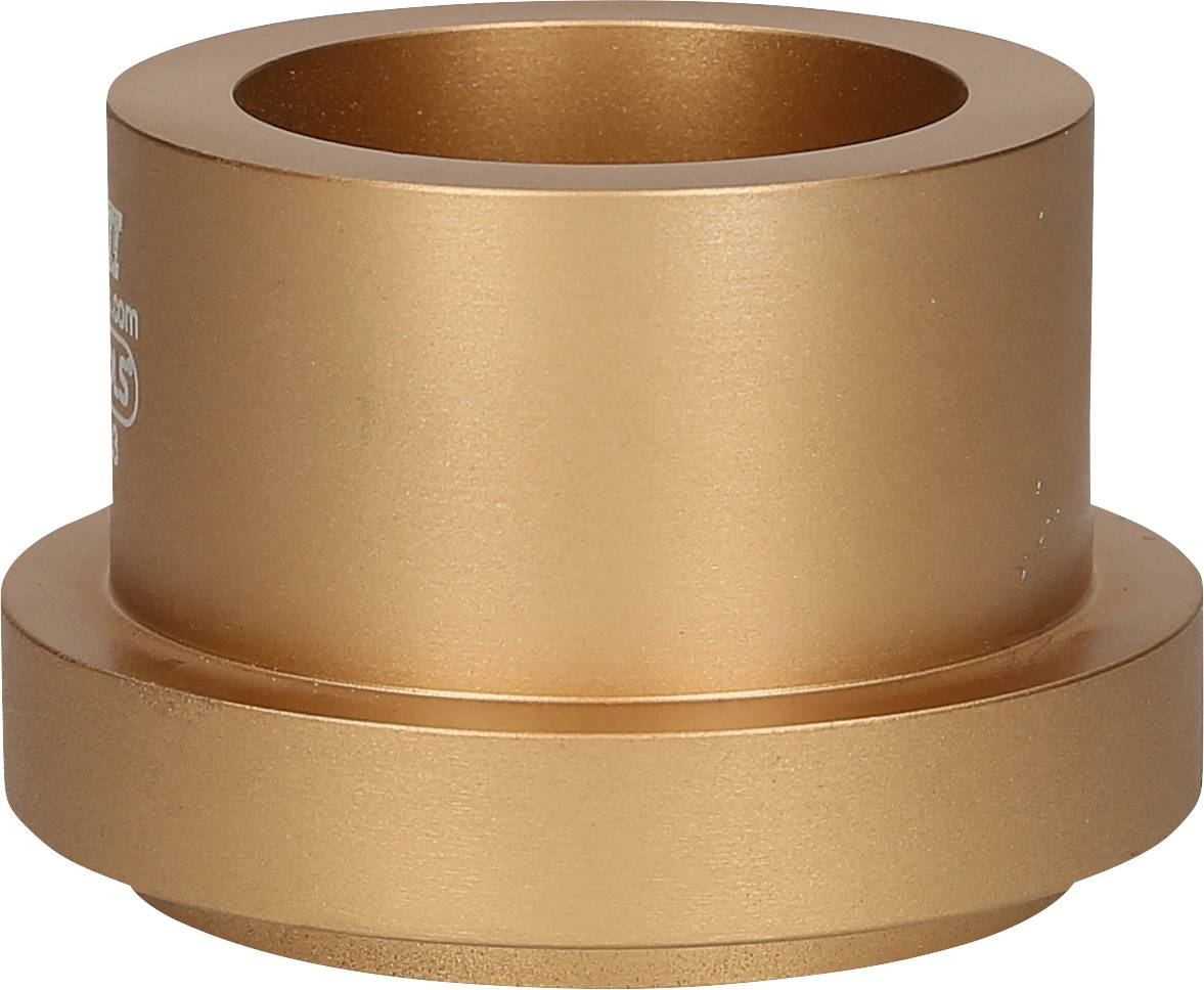 Ein bronzefarbener Metallzylinder mit breiter Basis und hohler Mitte. Verwendet in technischen oder industriellen Anwendungen.