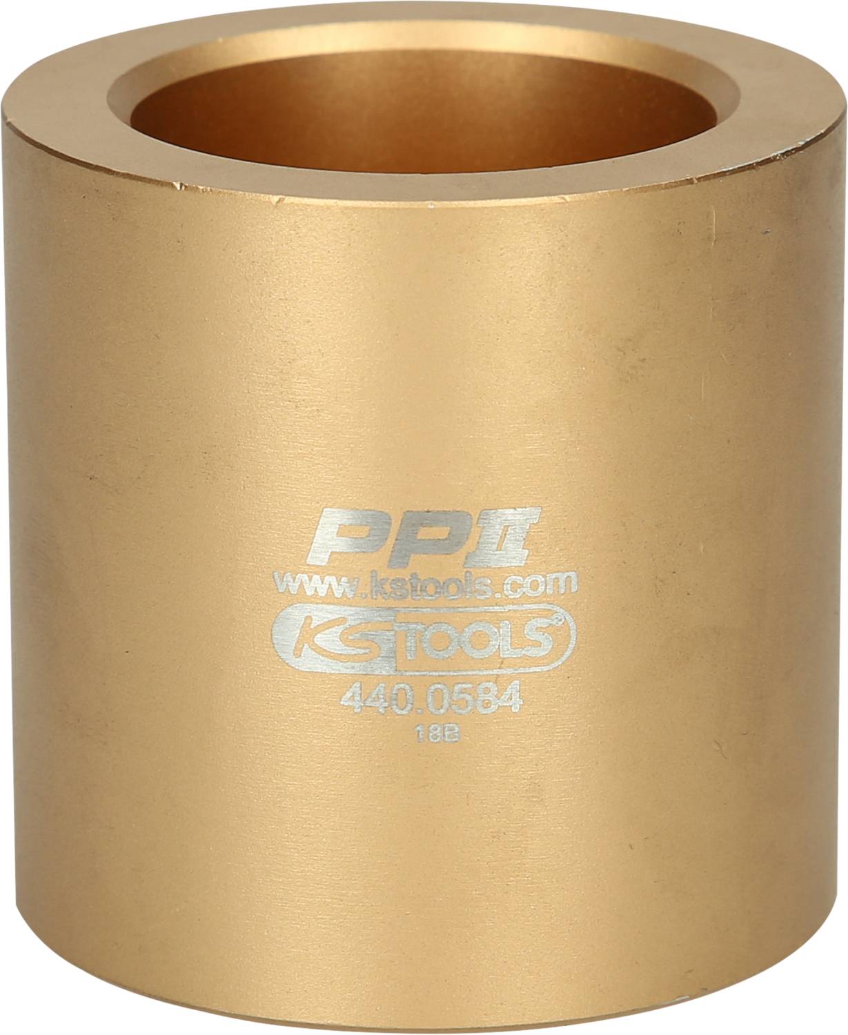 Goldfarbene, zylindrische Buchse mit der Aufschrift 'PPI www.kstools.com 440.0584 18B'. Verwendet für präzises Fitting und Justierungen.