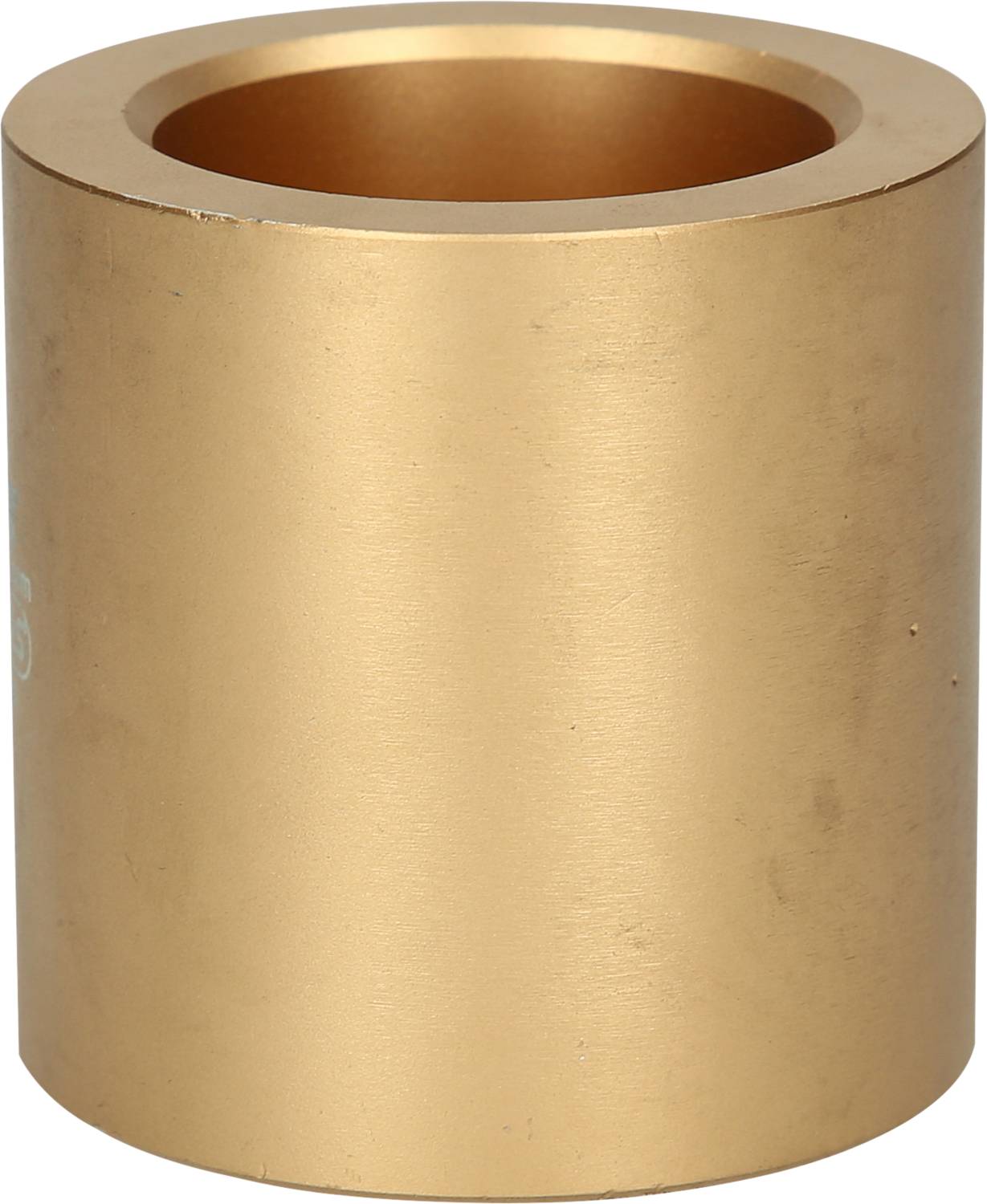 Zylinderförmiges Metallobjekt, goldfarben, glatt, mit offenem hohlen Kern.