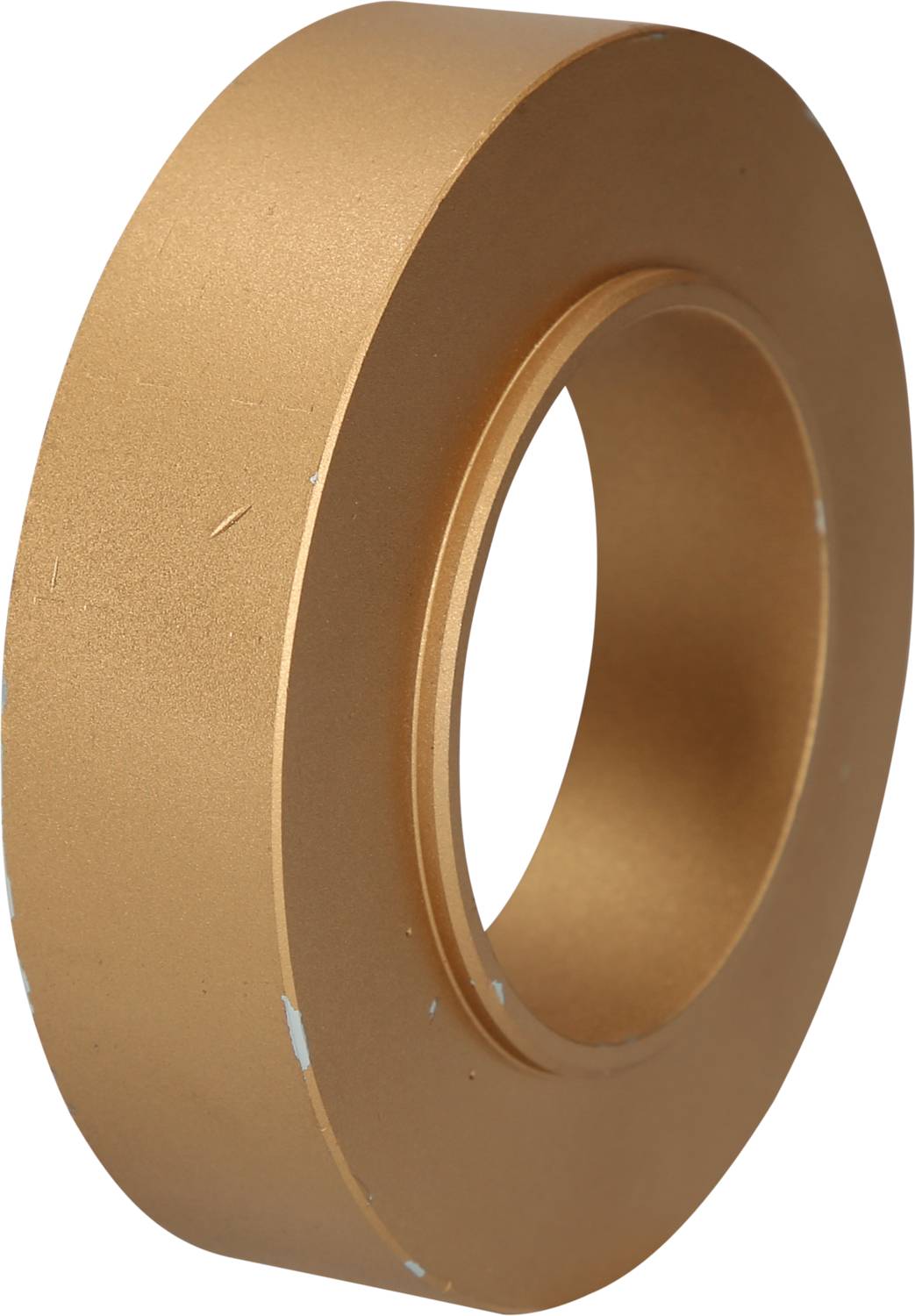 Goldenes Metallringobjekt mit einer zentralen runden Öffnung; dient möglicherweise als mechanischer Teil oder Dekorationselement.