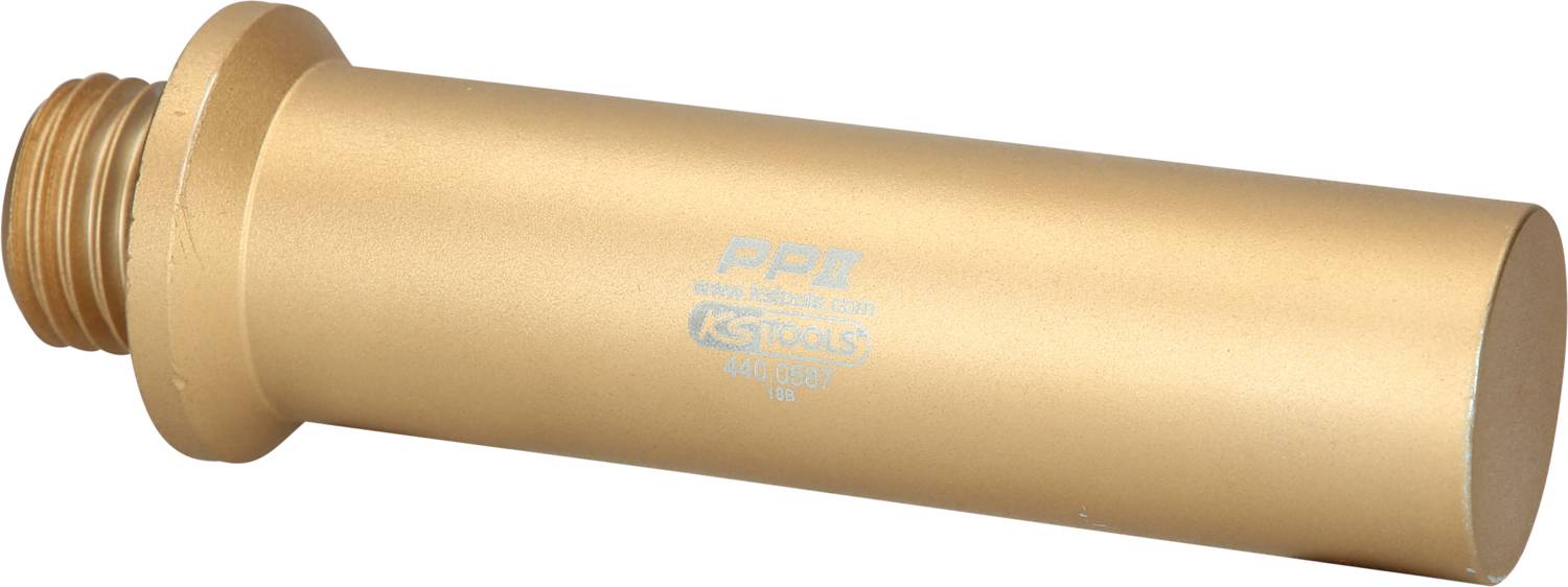 'Goldener Rohrverbinder mit Außengewinde rechts, mattierte Oberfläche. Beschriftung mit "PPI" und "KSTools", Produktnummer darunter zu sehen.'