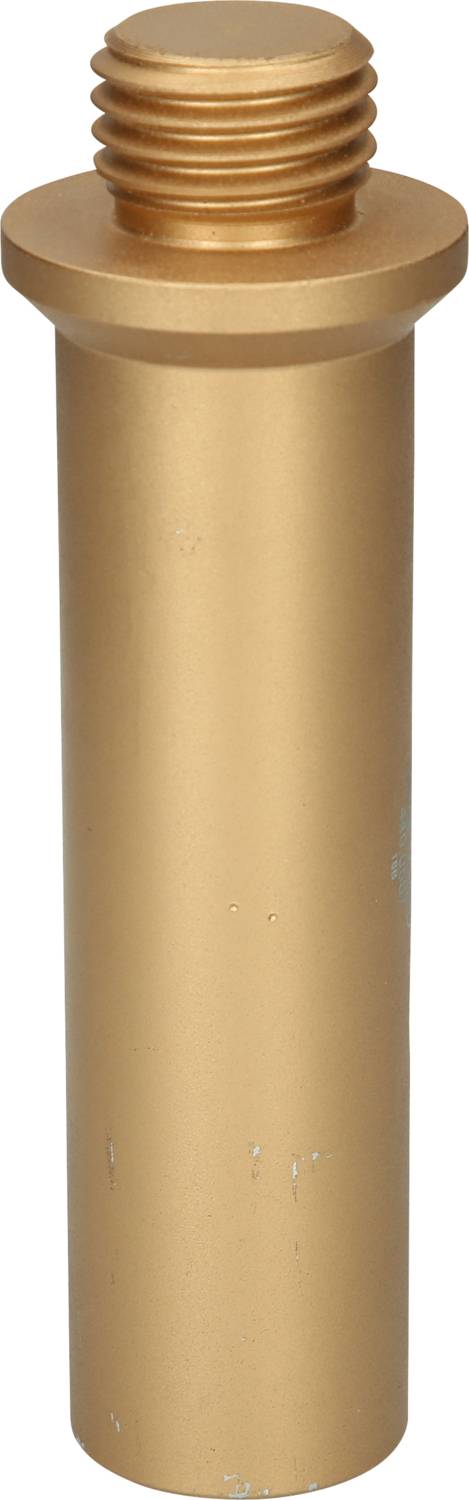 Goldene zylindrische Metallkomponente mit Gewinde oben, möglicherweise ein Teil für industrielle oder mechanische Anwendungen.