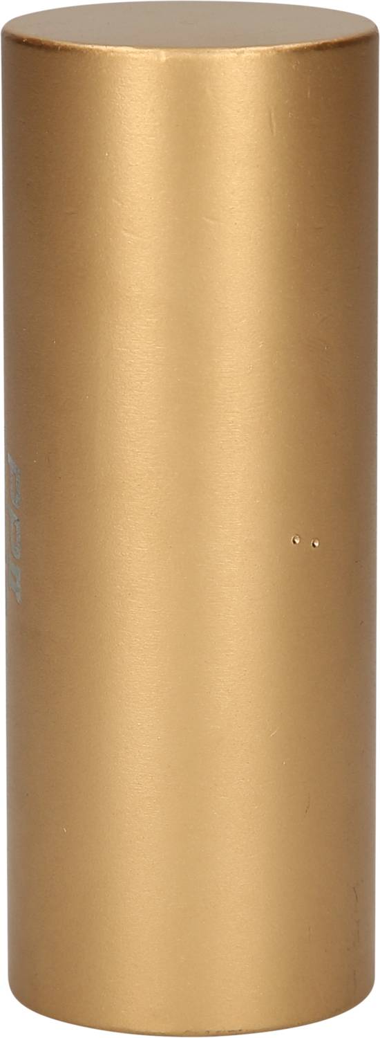 Ein goldener, zylindrischer Lippenstiftbehälter ohne sichtbare Markenkennzeichen oder Verzierungen.