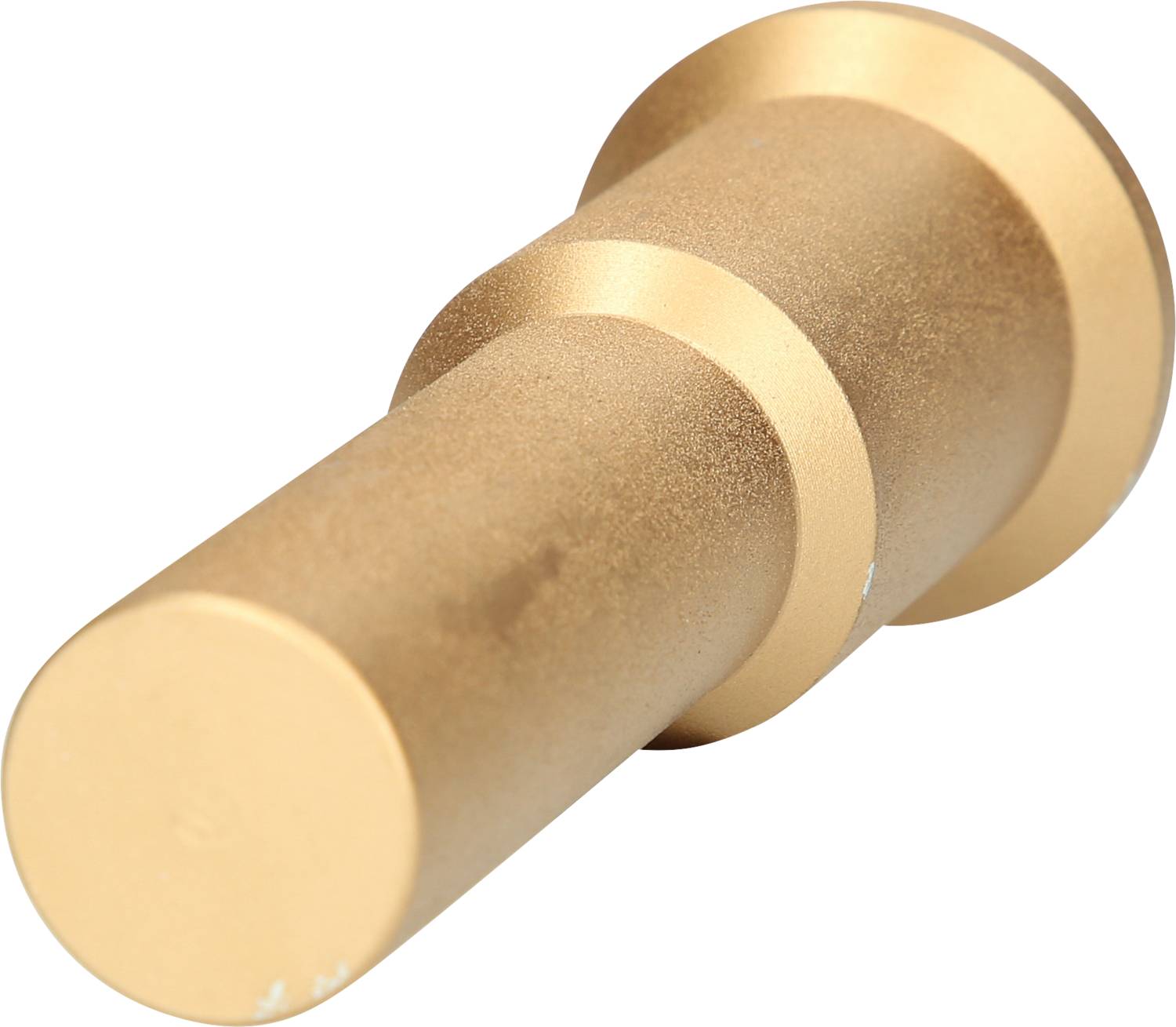 Goldener zylindrischer Metallstift mit abgestufter Form, möglicherweise ein Maschinenteil oder Zubehörteil.