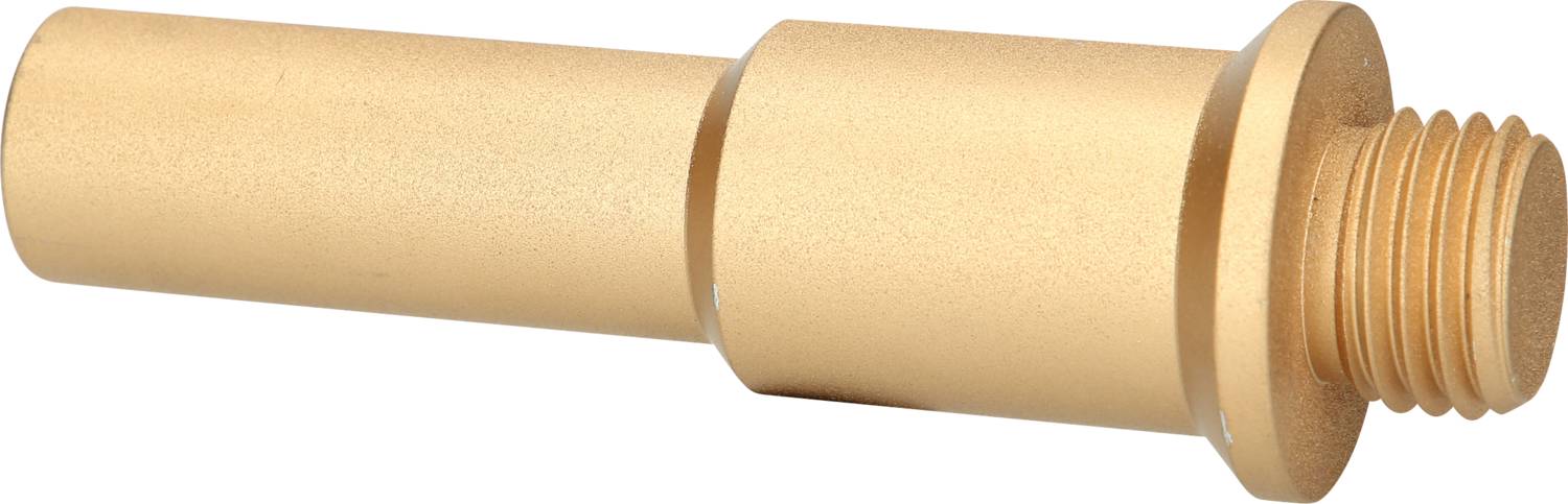 Goldfarbener Zylinder mit Gewinde auf einer Seite, möglicherweise ein technisches Bauteil für mechanische Anwendungen.