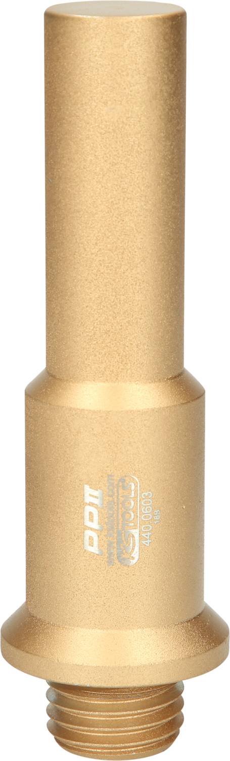 Goldener mechanischer Adapter mit Gewinde und Aufschrift 'PPT 400 Nm'. Verwendet zum Verbinden von Maschinenkomponenten.