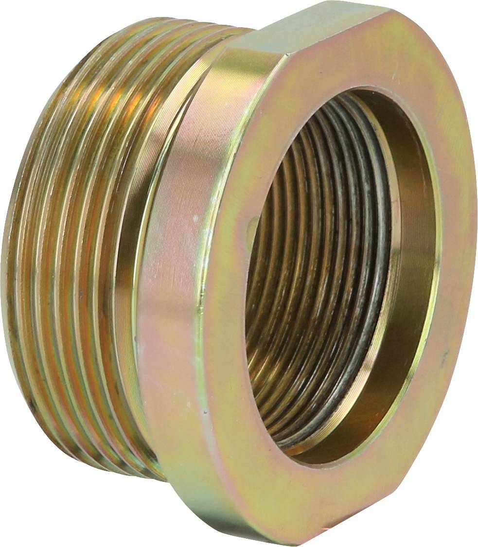 Metallisches, sechskantiges Verbindungsstück mit Innen- und Außengewinde, ermöglicht das Verbinden zweier Rohrstücke unterschiedlicher Größe.