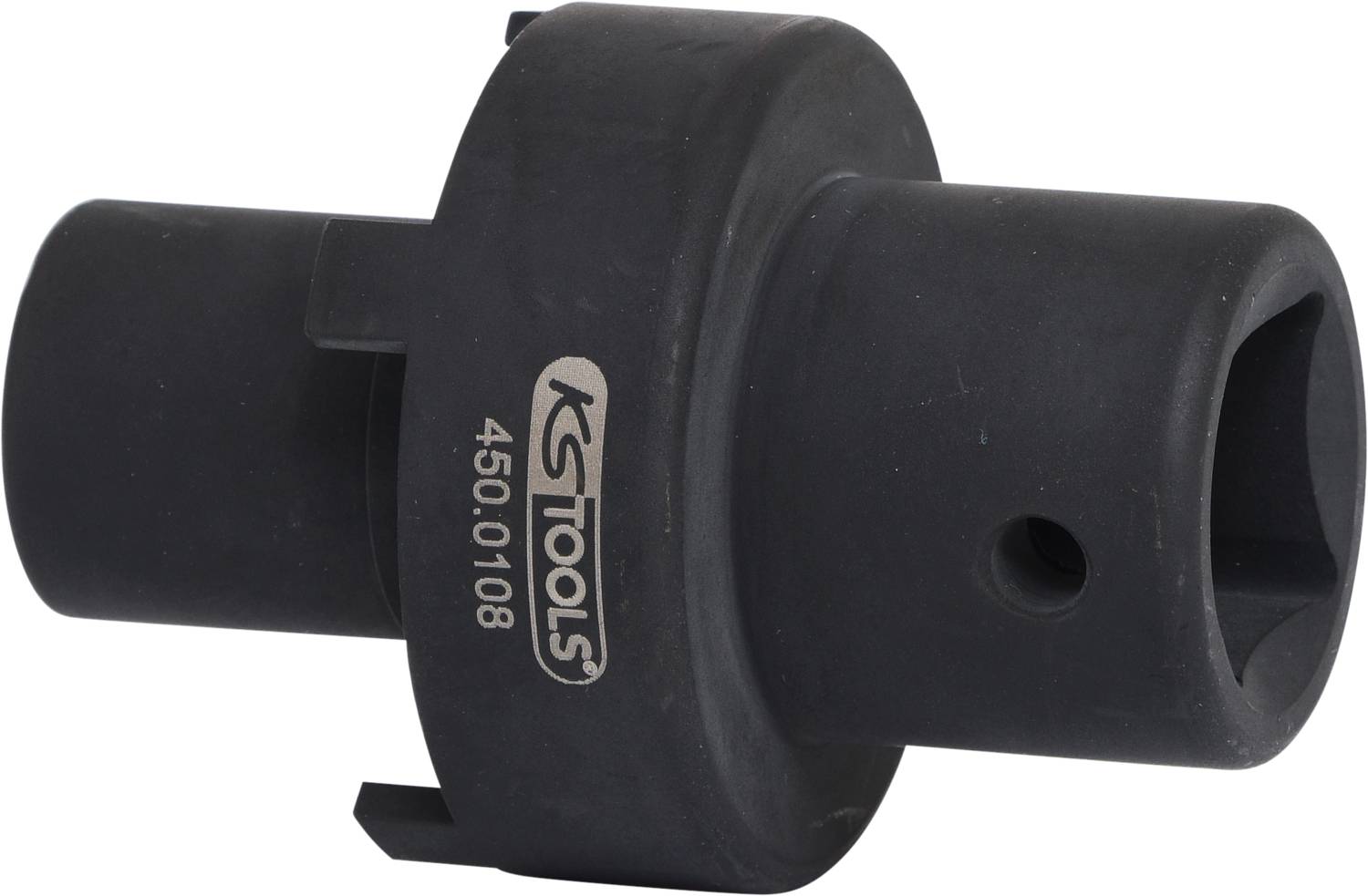 Abbildung eines schwarzen Drehmomentschlüsseladapters mit der Aufschrift 'KS Tools 450.0108'.
