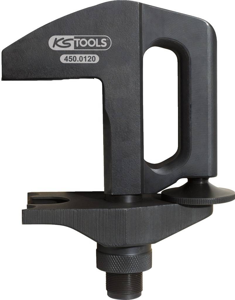 Ein robustes, metallisches Werkzeug mit Griff und einer Schraubvorrichtung. Aufschrift: 'KS Tools 450.0120'. Verwendet für mechanische Arbeiten.