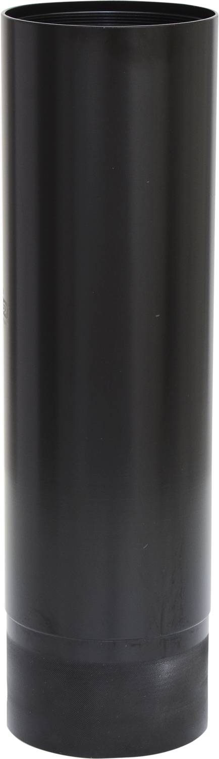 Ein schwarzes, zylindrisches Rohr stehend, glatt und glänzend.