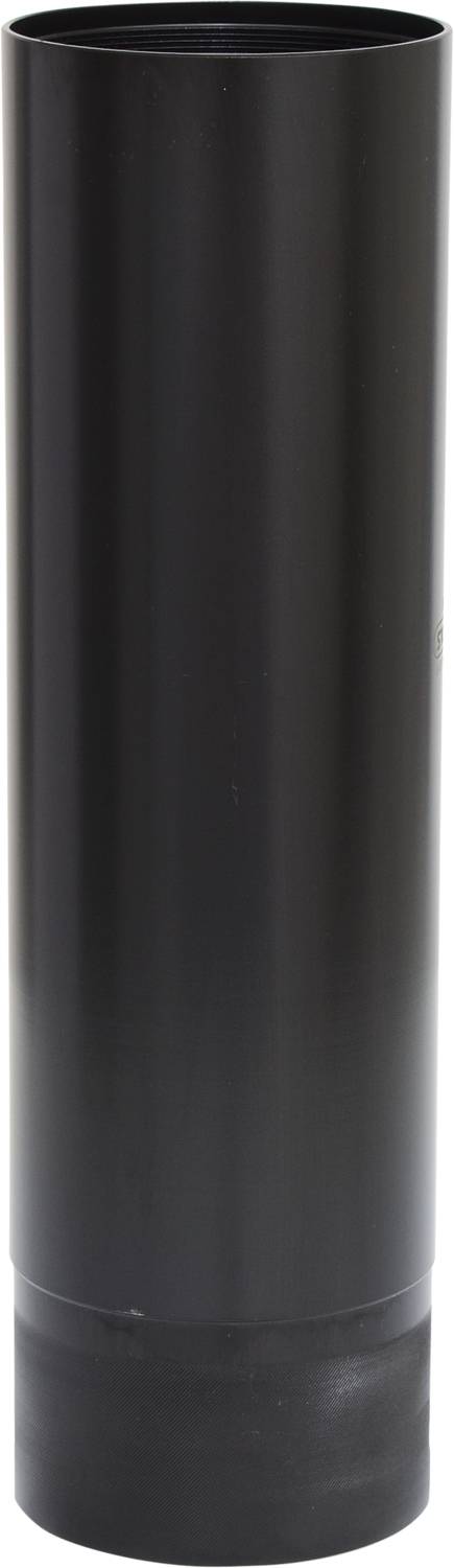 Ein schwarzes, zylindrisches Metallrohr, vermutlich ein Ofenrohr oder Kaminanschluss.