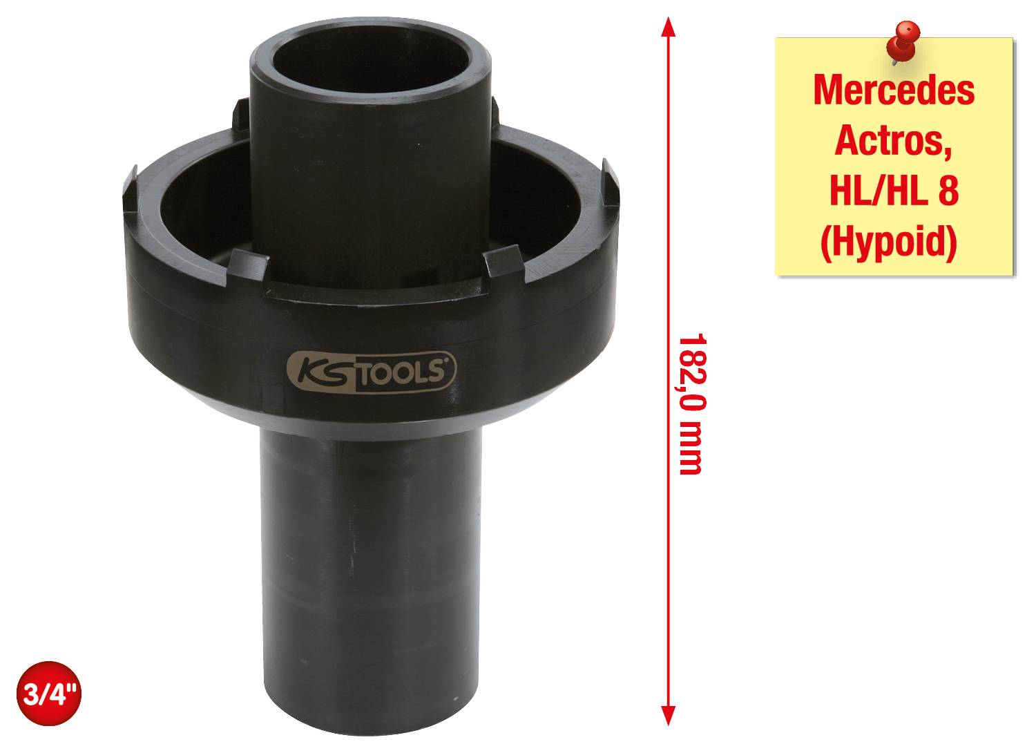 'KS TOOLS'-Werkzeug zur Achsreparatur für Mercedes Actros HL/HL 8 (Hypoid). Länge: 182 mm, Größe: 3/4 Zoll.