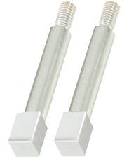 Zwei silberne Metallbolzen mit quadratischen Köpfen und Gewinde. Sie sind identisch und parallel zueinander angeordnet.