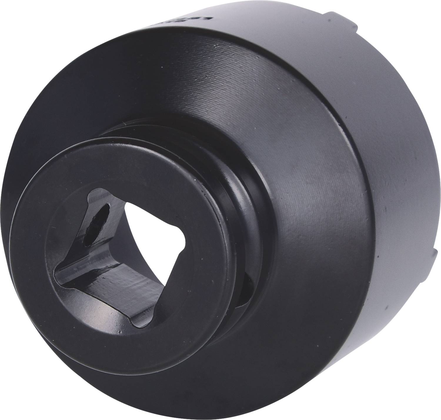 Metallisches, zylindrisches Bauteil mit zentralem, quadratischem Loch. Verwendet in mechanischen oder industriellen Anwendungen.