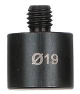 Kleiner schwarzer Adapter mit einer Schraube oben, markiert mit 'Ø19'.