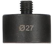 Schwarzer Metalladapter mit Gewinde und Aufschrift 'Ø27' auf der Seite.
