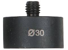 Schwarzer Kunststoffadapter mit einer Gewindeschraube, mit der Aufschrift 'Ø30' auf einer Seite.
