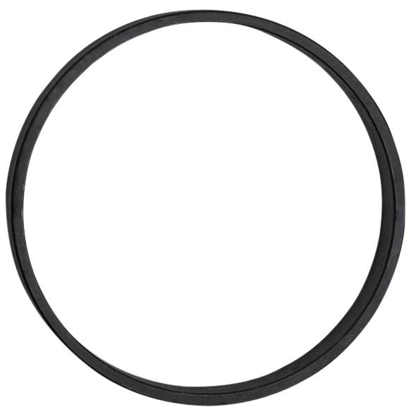 Ein schwarzer O-Ring aus Gummi liegt auf weißem Hintergrund. Er hat eine einfache, kreisförmige Form und wird oft in Maschinen verwendet.
